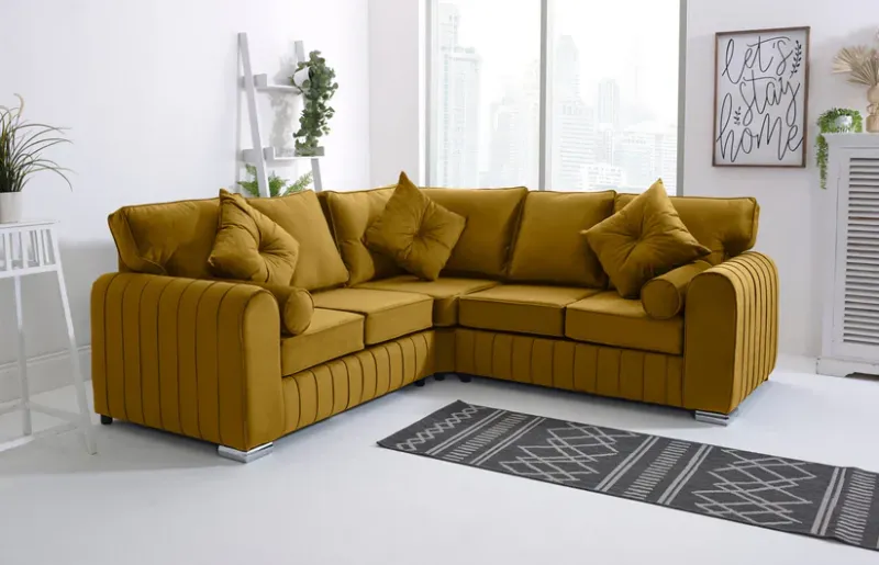 Lilly 2C2 Mustard Fabric Corner Sofa with High Back Design