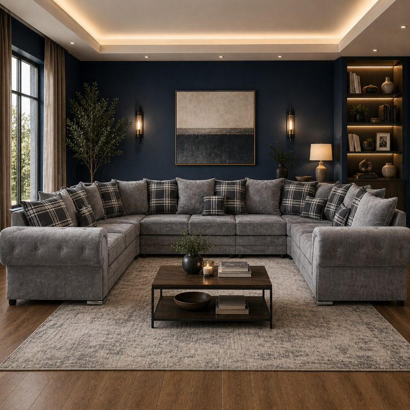 Verona U-Shape Corner Sofa – Dark Grey Suede | Large 9 Seater Sectional Suite Couch