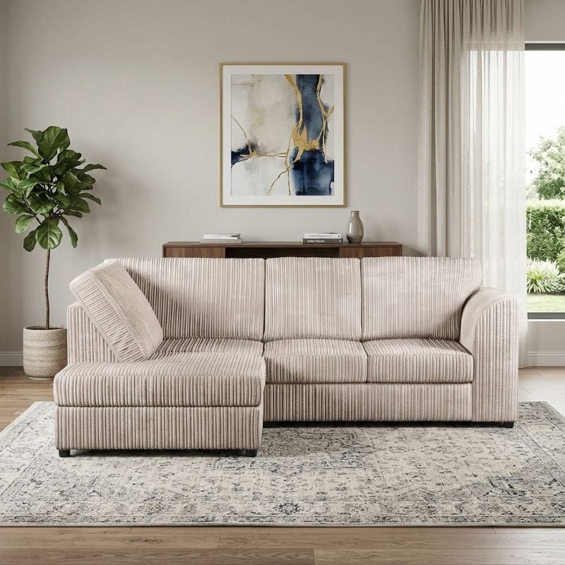 Dylan Jumbo cord Full Back Corner sofa  (Cream, Left Hand Corner)