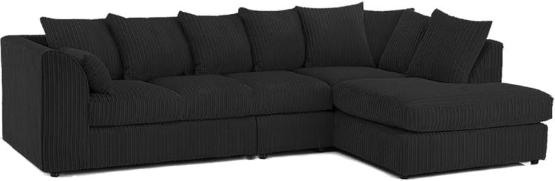 Right Hand Chaise Lounge | Scatter Back Cushions | Deep Foam Seats for Living Room (Black, Right Hand Corner)