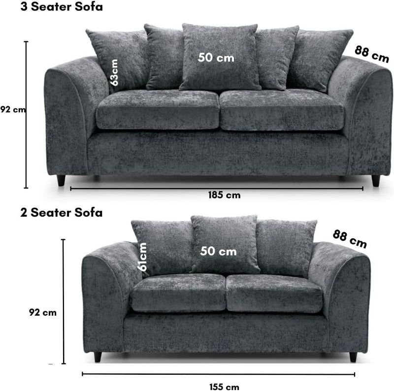 Alaska Grey Fabric 3+2 Seater Sofa Set – Dual Arm Scatter Back | Modern Sofa Suite UK