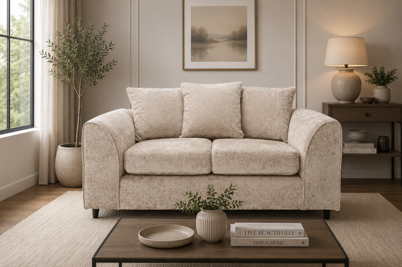 Chenille Beige 2 seater scatter Back sofa set