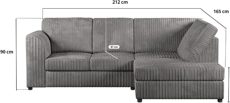 Dylan Jumbo cord Full Back Corner sofa (Grey, Right Hand Corner)