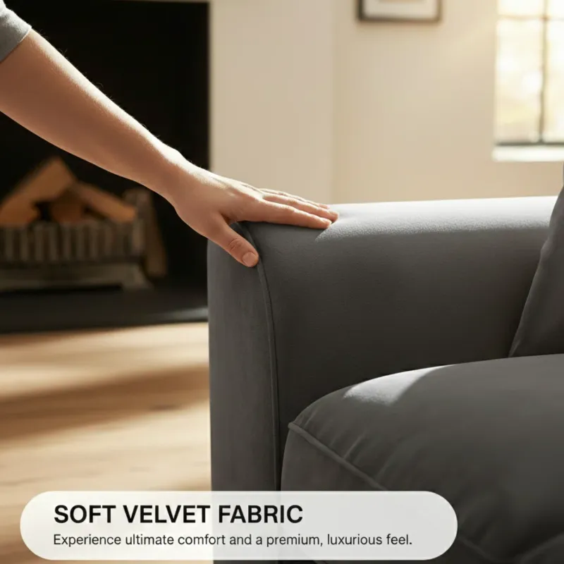 2 Seater Velvet Sofa (Steel Grey)