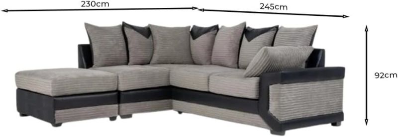 Dino Grey L Shape Corner Sofa with Footstool – Scatter Back | Left & Right Hand UK