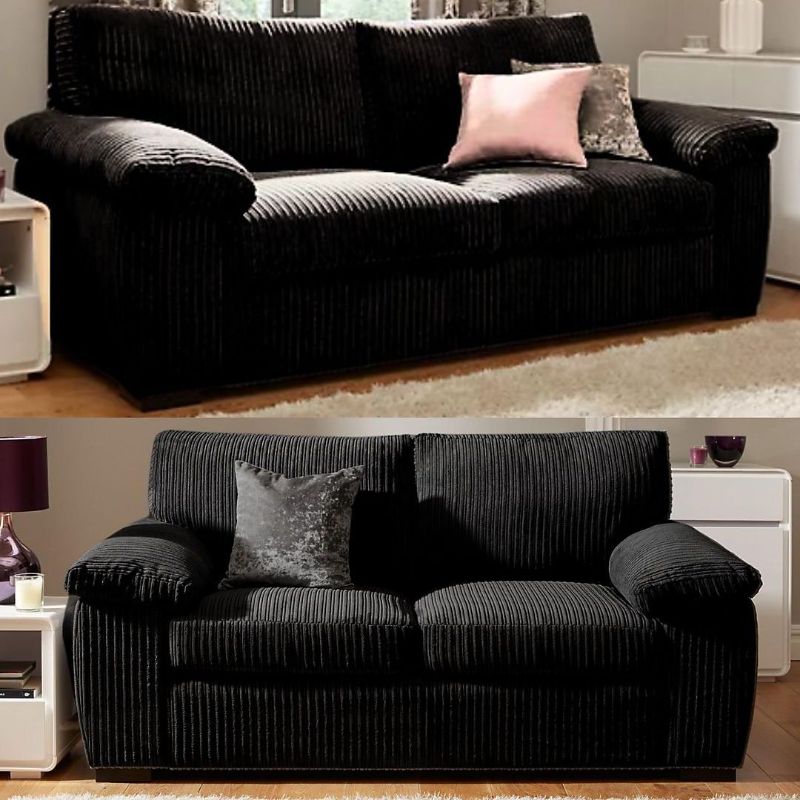 Delta Jumbo Cord Fabric Sofa, 3+2 Black
