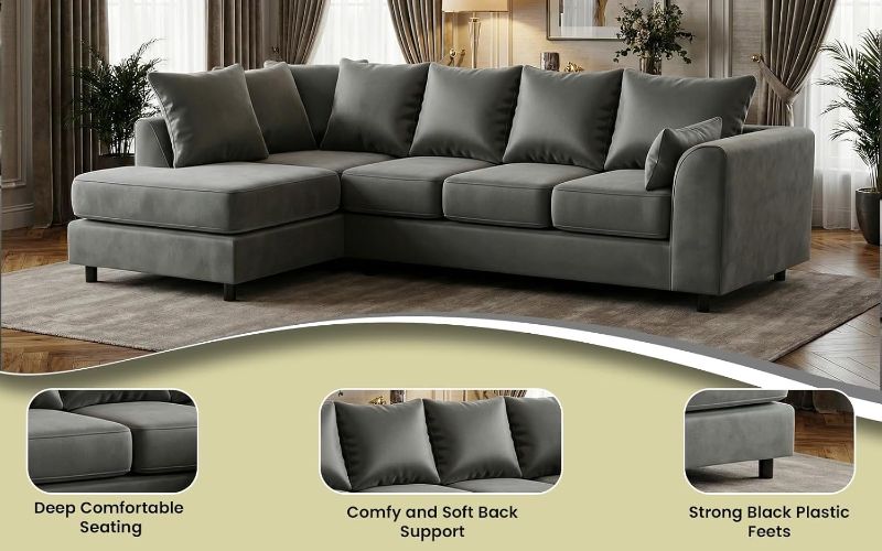 Upholstered 5 Settee Scatter Back Suites for Living Room (Grey, LH 5 Seater)