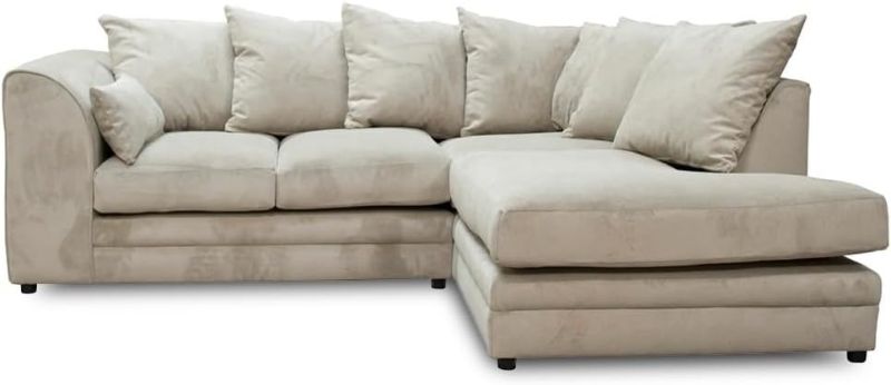 Cream Plush Velvet Corner Sofa Set – Modern L Shape Sofa | Left & Right Hand UK