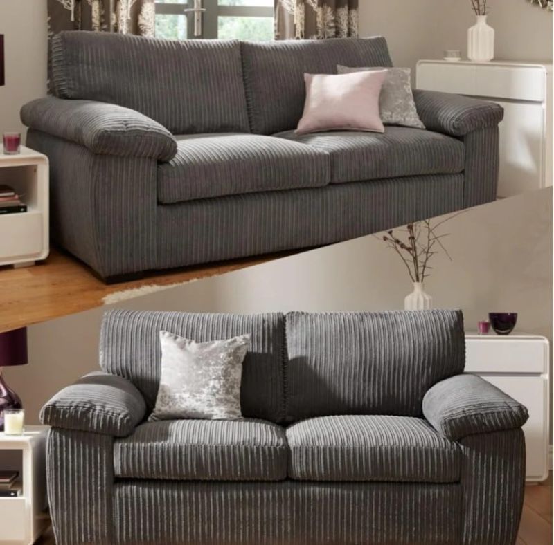 Delta Grey Jumbo Cord 3+2 Seater Sofa Set – High Back Comfortable Sofa Suite