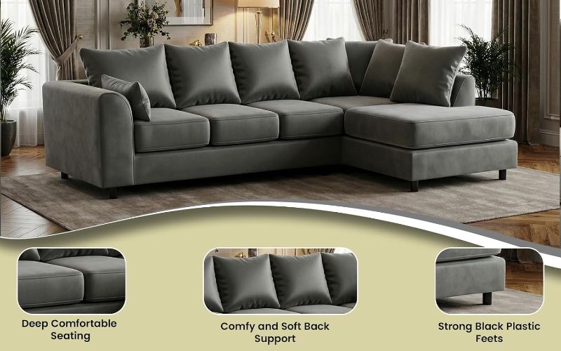 Upholstered 5 Settee Scatter Back Suites for Living Room (Grey, RH 5 Seater)