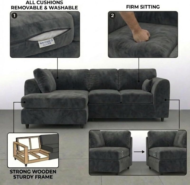 Dylan Left Hand Facing Couch for Living Room (Dark Grey)