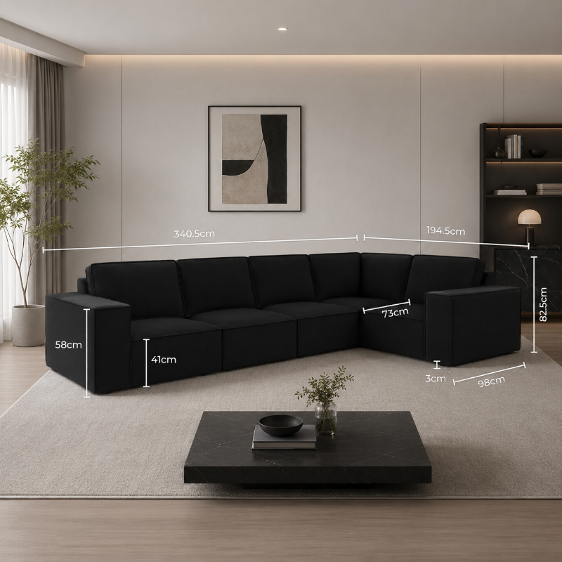 Sloane Large Right Hand L-Shape Sofa (Black)