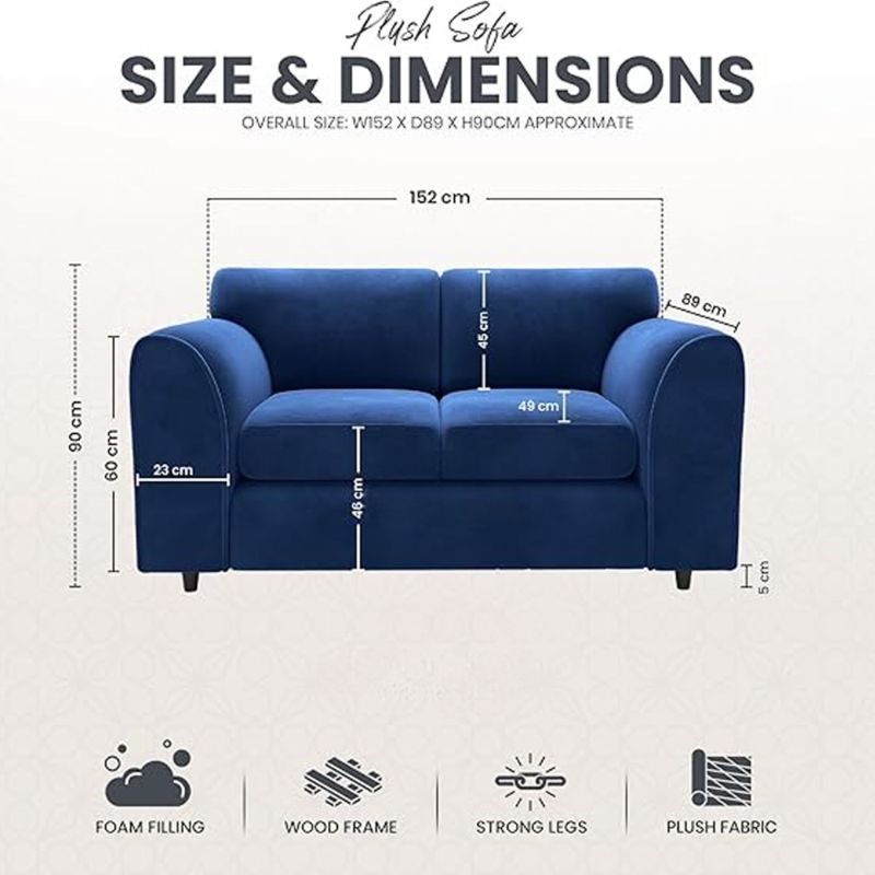 lush Velvet 2 Seater Fullback Sofa - Midnight Blue