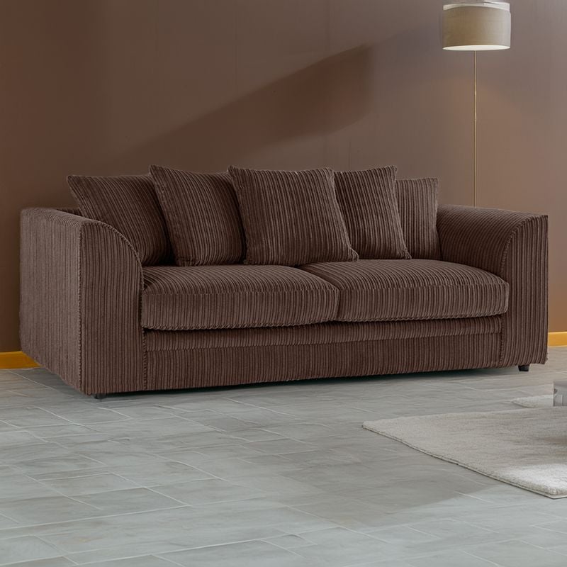 3 Seater Chocolate Jumbo Cord Sofa with Scatter Back