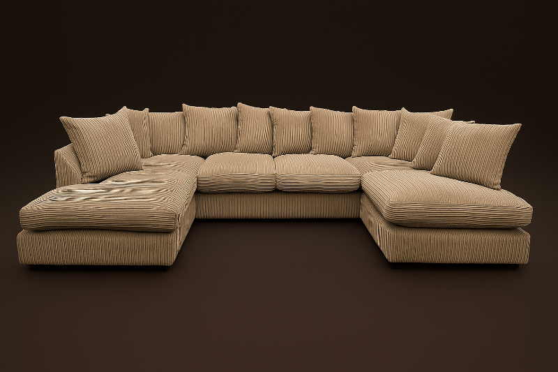 Jumbo Cord U Shape Beige Scatterback Sofa