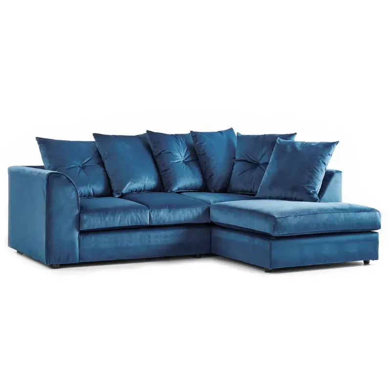 Soft Plush Velvet 3–4 Seater L-Shaped Corner Sofa – Right Hand Facing Scatter Back