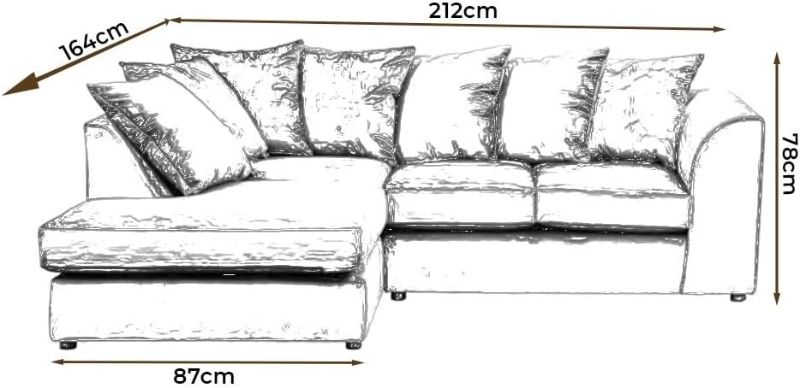 Grey Velvet Corner Sofa | LH L-Shape 4 Seater | Scatter Back Sectional Plush Couch for Living Room