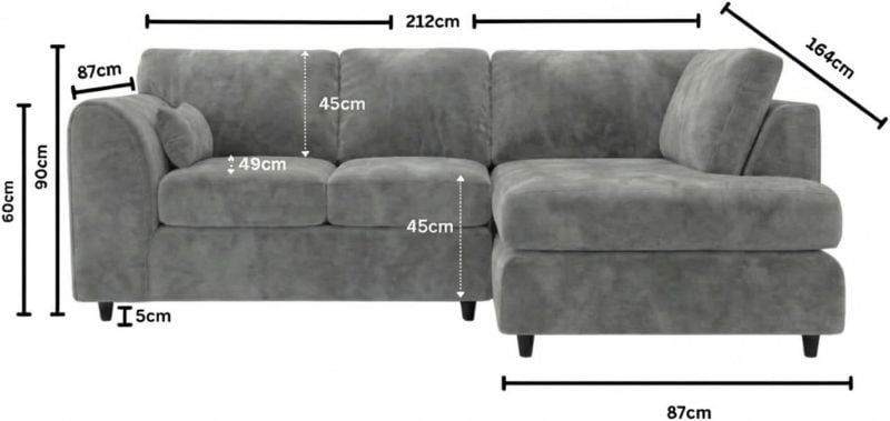 Dylan Right Hand Facing Couch for Living Room (Light Grey)
