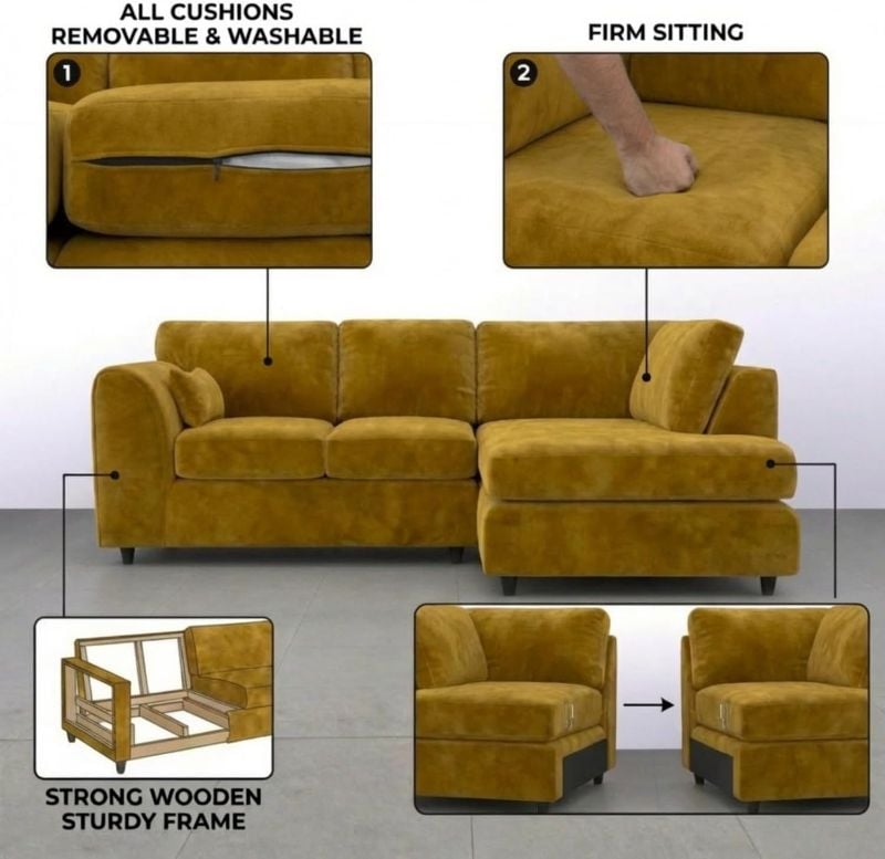 Dylan Right Hand Facing Couch for Living Room (Mustard Yellow)