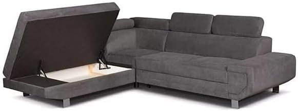 Grey 3-Piece Corner Sofa Bed – 5 Seater Pull-Out Sleeper with Storage – L/R Hand Facing Living Room Couch (L-Shape)