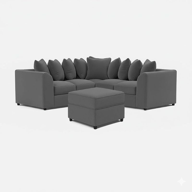 Dual Arm 2C2 Corner Sofa – Grey | Casper 5 Seater Sectional | 3-Piece Modular Couch with Optional Footstool | Scatter Back Living Room Sofa