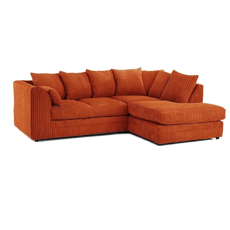L Shape Jumbo Cord 4 Seater Orange Corner Sofa - Right Side