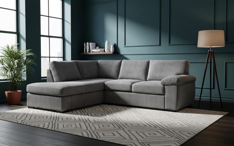 Delta Corner Sofa | 4 Seater L-Shape | Jumbo Cord Fabric | Standard Back Chaise Couch