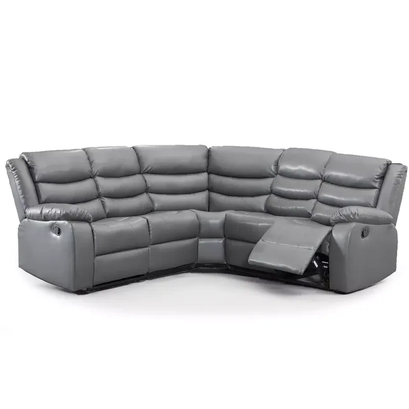 Roma Grey Leather Recliner Corner Sofa With Cup Holders