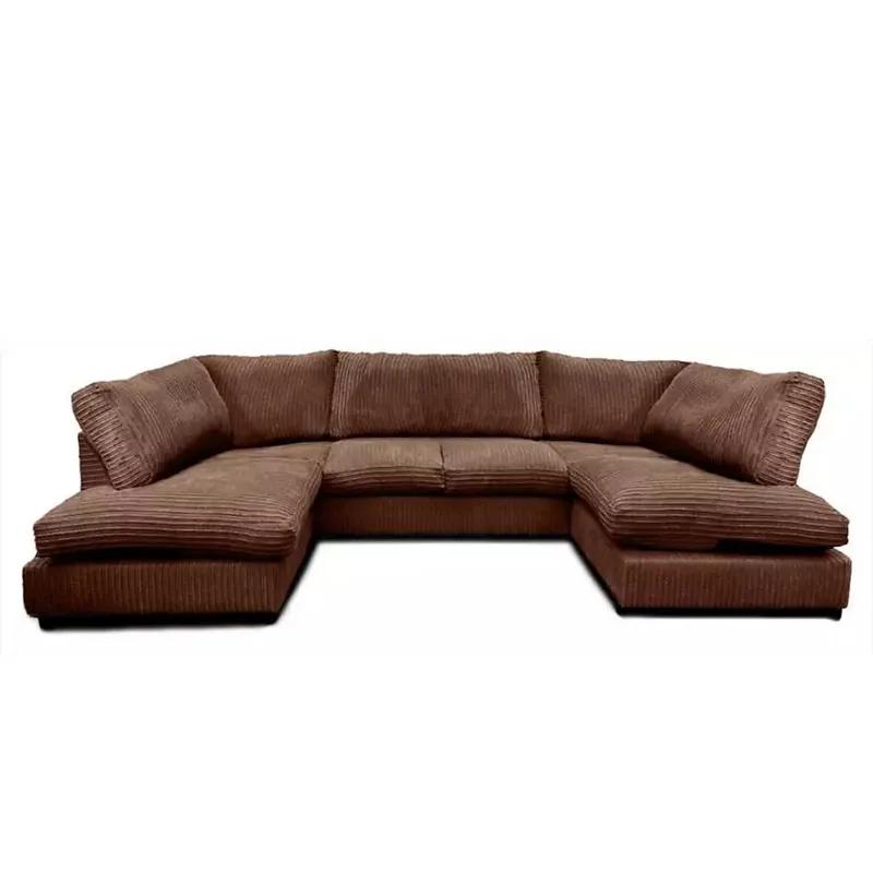 ✨ Jumbo Cord U-Shaped Sofa – Grey Full Back ✨