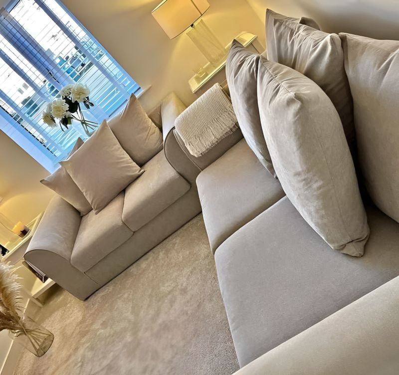 ✨ Cream 3/2 Seater Corner Sofa with Footstool ✨