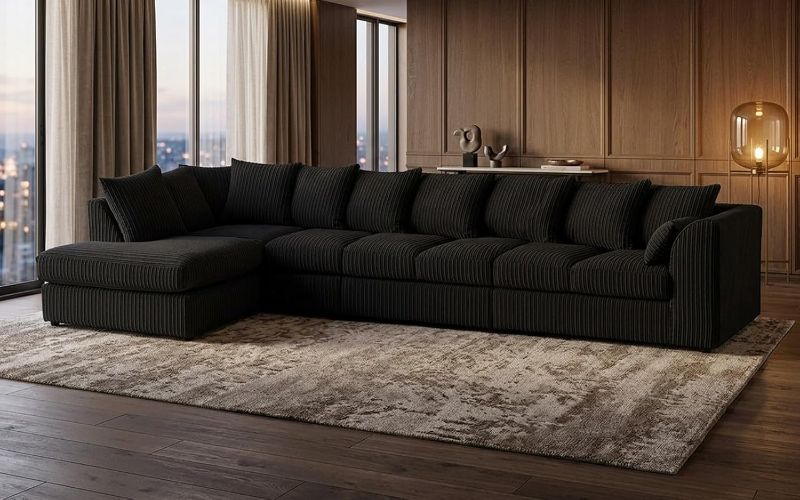 Modular 7 Settee Suites for Living Room (Black, 7 Seater LH)