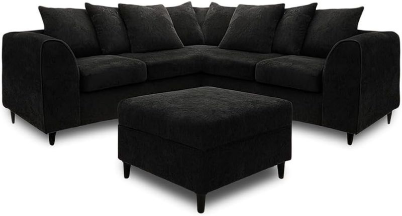 Alaska Black 5 Seater Corner Sofa – 2C2 Modular Scatter Back with Footstool | UK
