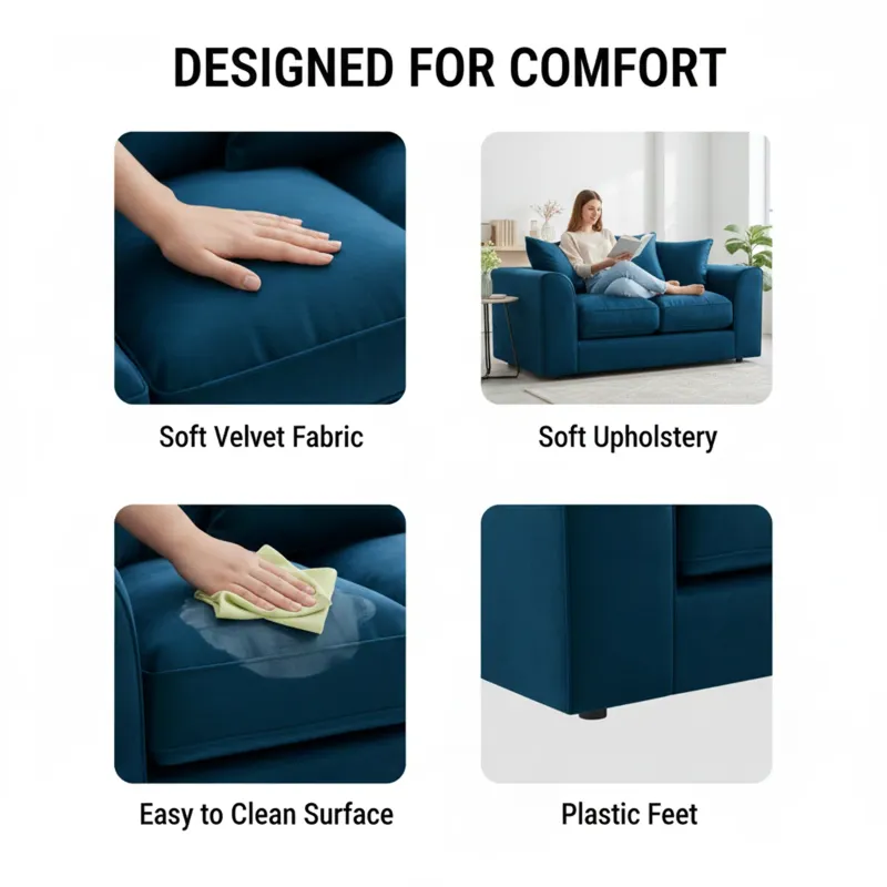 2 Seater Velvet Sofa (Blue)