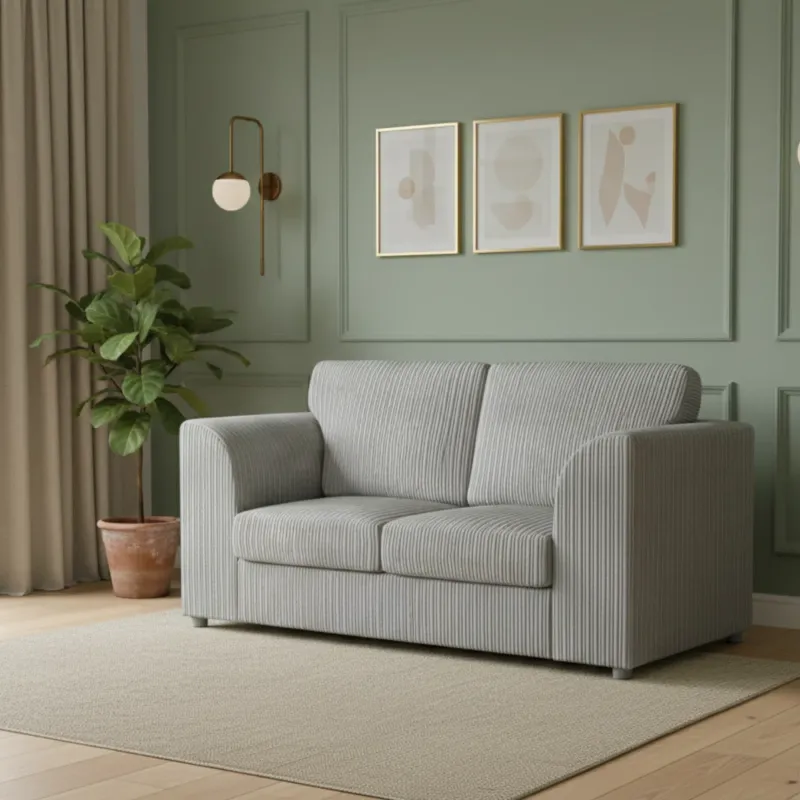 2 Seater Corduroy Sofa High back (Light Grey)