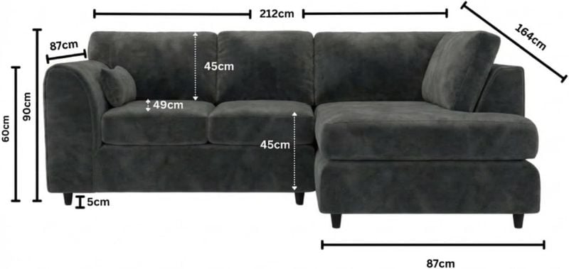 Dylan Right Hand Facing Couch for Living Room (Dark Grey)