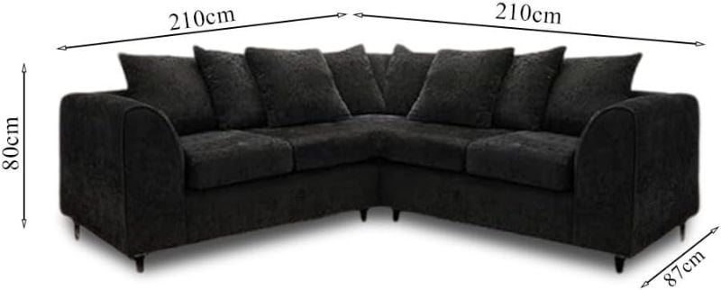 Alaska Black 5 Seater Corner Sofa – 2C2 Modular Scatter Back with Footstool | UK