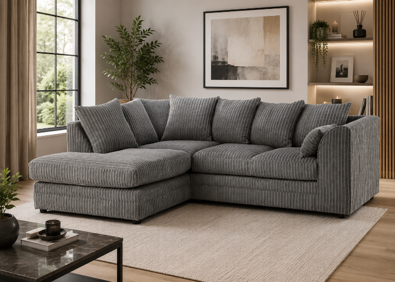 Grey Jumbo cord Left Hand Facing Scatter Back sofa
