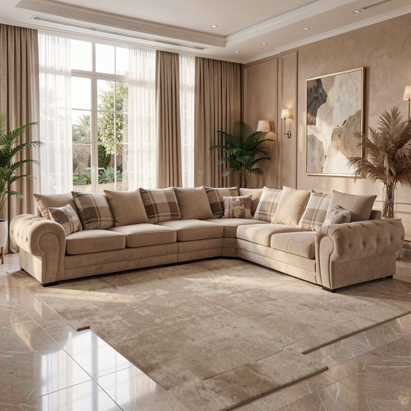 Verona 3C2 Corner Sofa | Dual Arm 6 Seater Couch | Scatter Back Corner Sofa for Living Room (Mink, Right-Hand Facing)