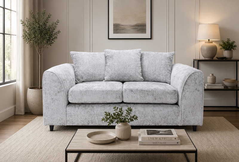 Chenille Light Grey 2 seater sofa Set
