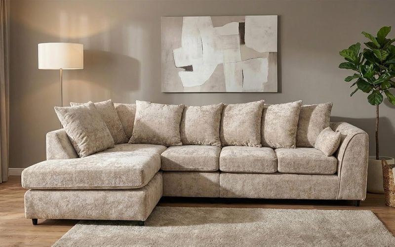 Modern Modular 5 Seater Corner Sofa – L Shape Scatter Back Sofa | Grey & Beige UK