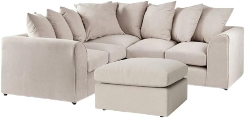 Cream 2C2 Corner Sofa | Modular 5 Seater L-Shape Cloud Couch | Dual Arm Scatter Back Set with Footstool for Living Room