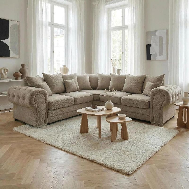 Verona Linen Corner Sofa with Button linen-style chenille upholstery