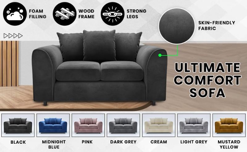 Plush Velvet 2 Seater Scatterback Sofa - Midnight Blu