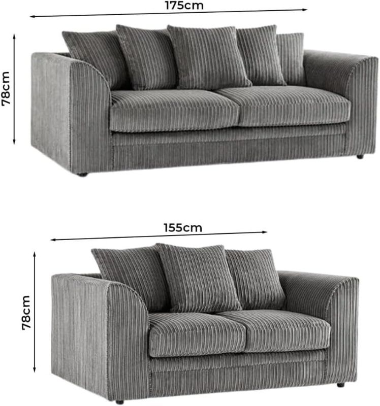 Dylan Jumbo Cord 3+2 Seater Sofa Set – Grey L Shape Sofa Suite | Modern UK