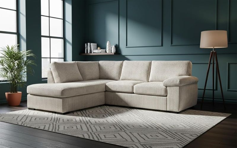 Delta Corner Sofa | 4 Seater L-Shape | Jumbo Cord Fabric | Standard Back Chaise Couch