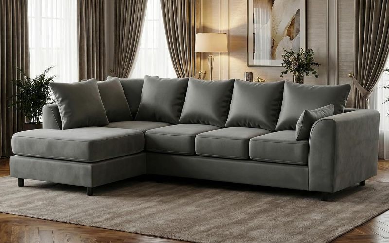 Upholstered 5 Settee Scatter Back Suites for Living Room (Grey, LH 5 Seater)