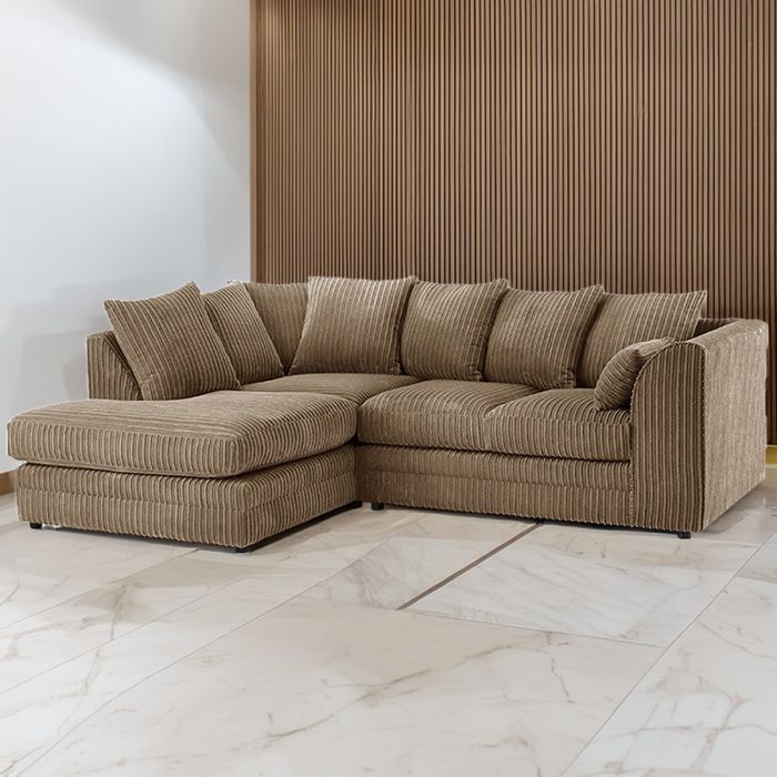 L Shape Jumbo Cord 4 Seater Coffee Corner Sofa - Left Side (Mink)
