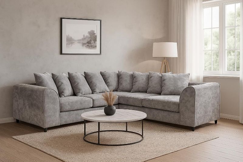 Alaska Light Grey 2C2 Corner Sofa – 5 Seater with Footstool | Modular Fabric Scatter Back Sectional | Dual Arm Living Room Sofa Suite