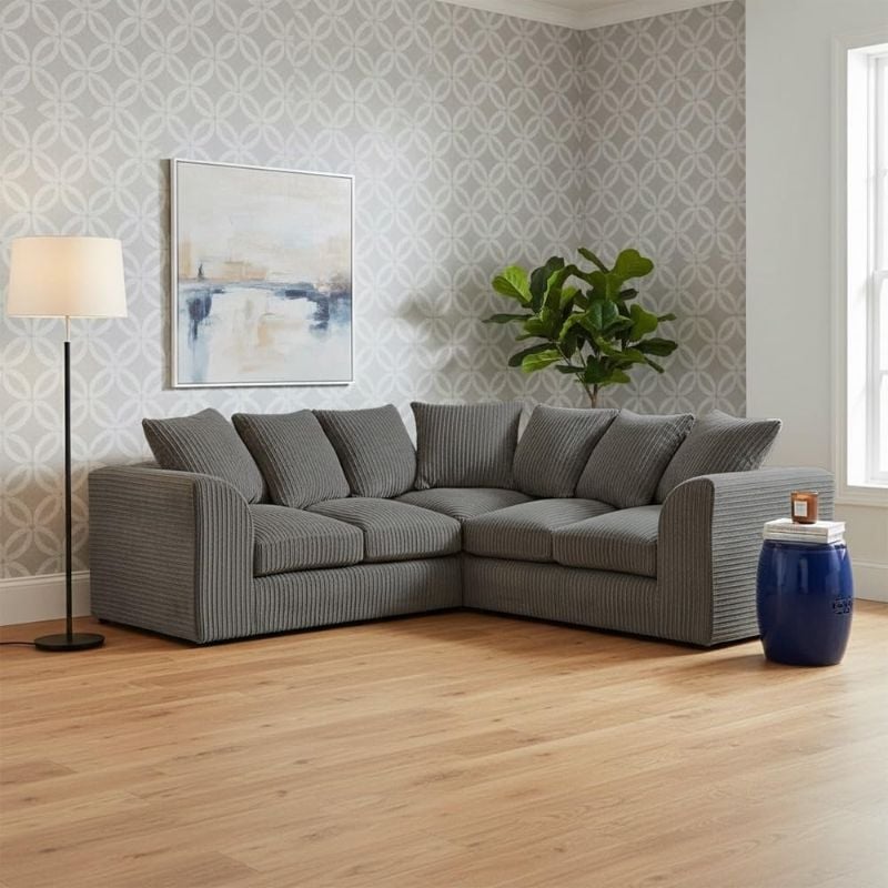 Luxury Jumbo Cord 5 Seater Corner Sofa – 2C2 L Shape Sofa with Scatter Back Cushions