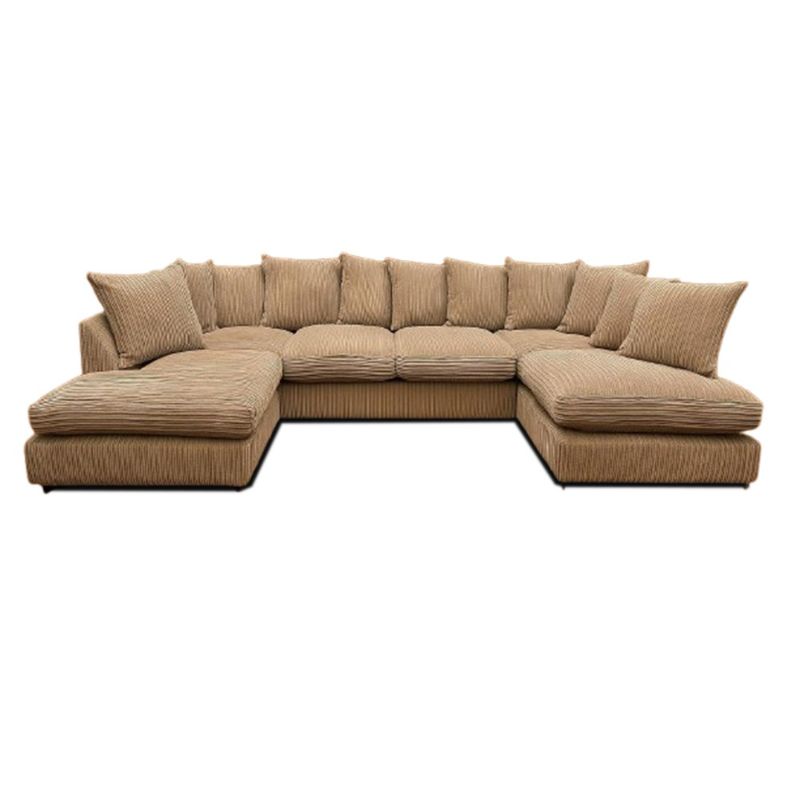 Jumbo Cord U Shape Beige Scatterback Sofa